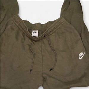 Nike Olive-Tone Green Fleece Sweatpants with Swoosh Tag